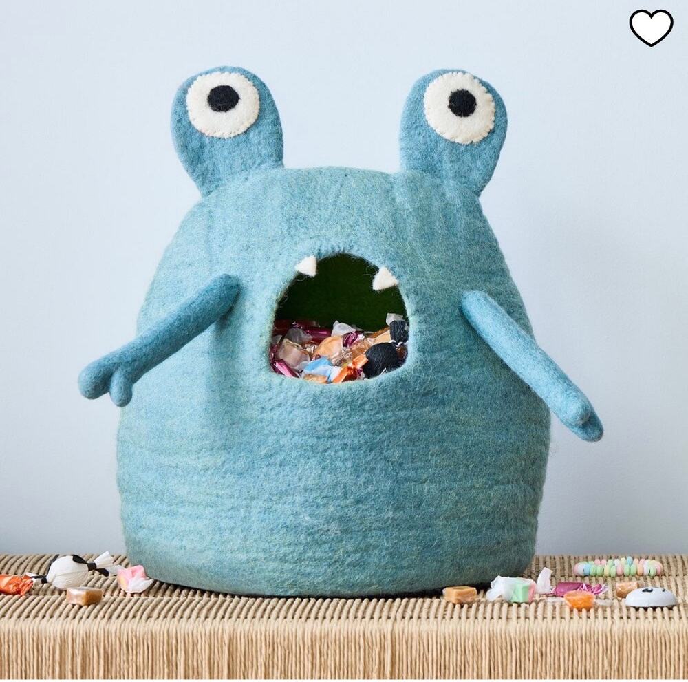New West Elm Felt monster candy bowl blue